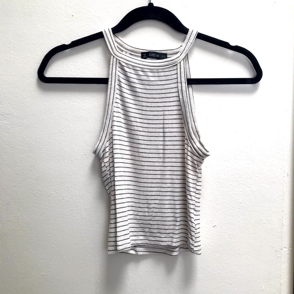 Striped rib-neck halter top